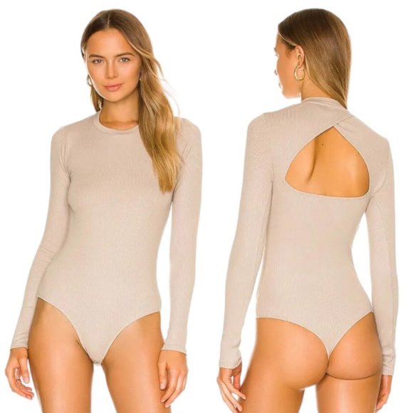 NWT The Range Revolve neutral beige cutout back ribbed bodysuit - Picture 1 of 11